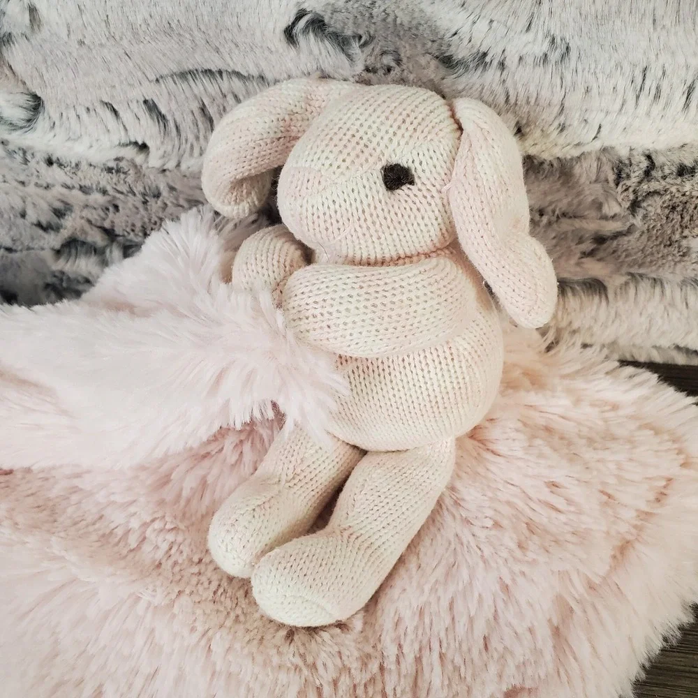 Baby & Child Shaggy Pink Lovey With Knit Bunny Rabbit‎ Girl Security Blanket EUC